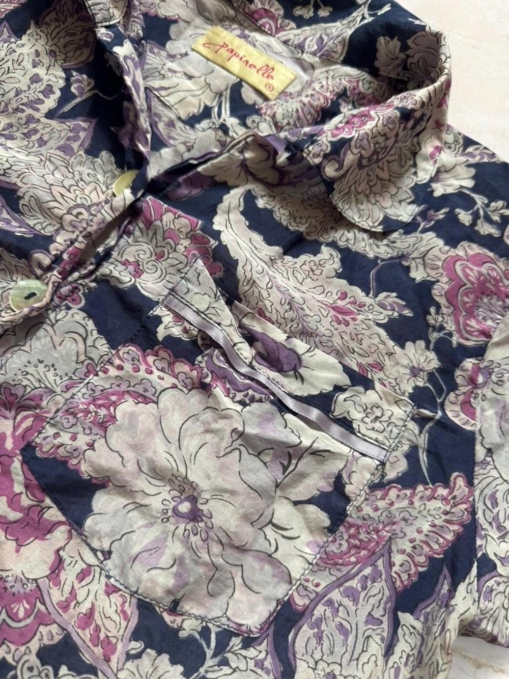 Papinelle Purple Floral Silk Blend Pajama Set size small - Picture 5 of 13